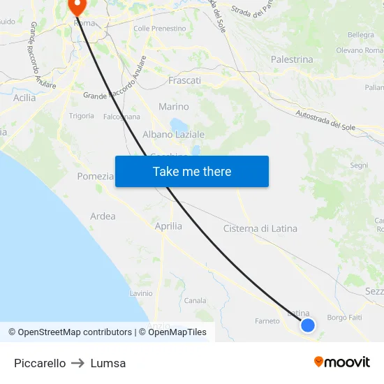 Piccarello to Lumsa map