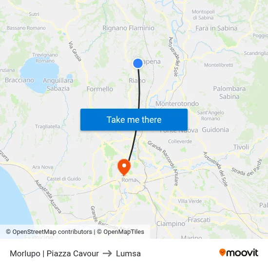 Morlupo | Piazza Cavour to Lumsa map
