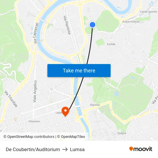 De Coubertin/Auditorium to Lumsa map
