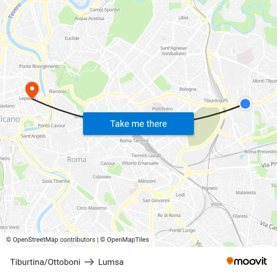 Tiburtina/Ottoboni to Lumsa map