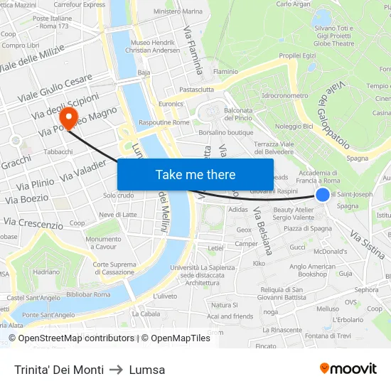 Trinita' Dei Monti to Lumsa map