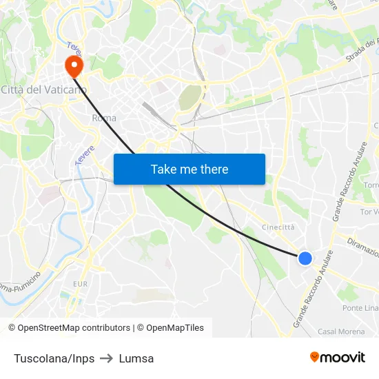 Tuscolana/Inps to Lumsa map