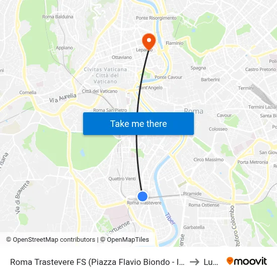 Roma Trastevere Station (Flavio Biondo Square - Station Entrance) to Lumsa map