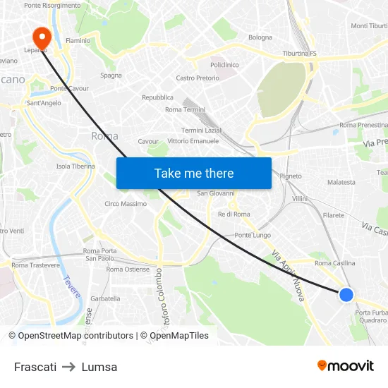 Frascati to Lumsa map