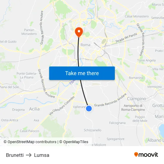 Brunetti to Lumsa map