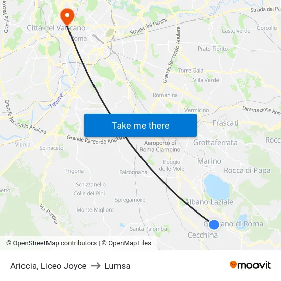 Ariccia, Liceo Joyce to Lumsa map