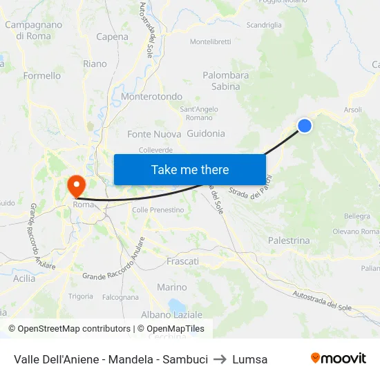 Valle Dell'Aniene - Mandela - Sambuci to Lumsa map