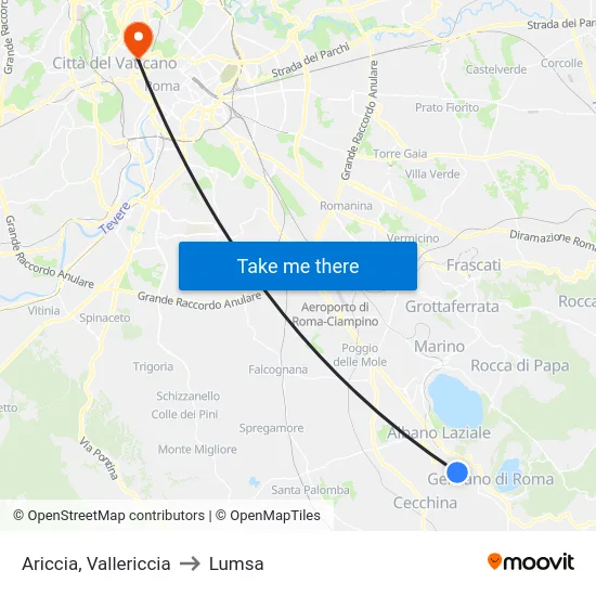 Ariccia, Vallericcia to Lumsa map