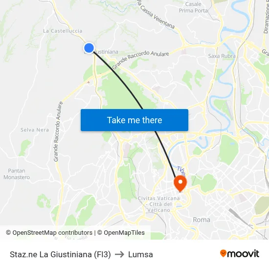 La Giustiniana Station (FL3) to Lumsa map