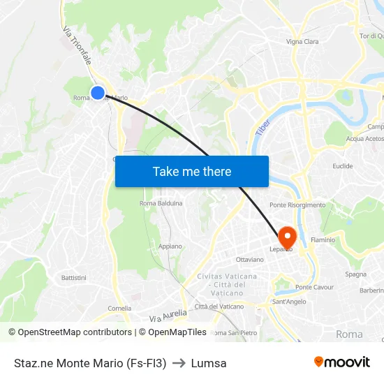 Monte Mario Station (FS-FL3) to Lumsa map