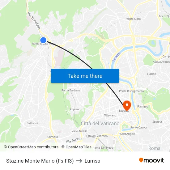 Staz.ne Monte Mario (Fs-Fl3) to Lumsa map