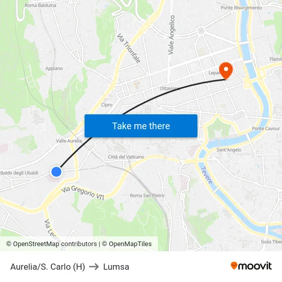Aurelia/S. Carlo (H) to Lumsa map
