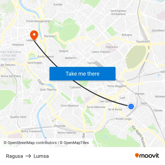 Ragusa to Lumsa map