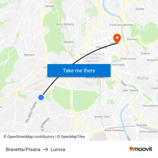 Bravetta/Pisana to Lumsa map