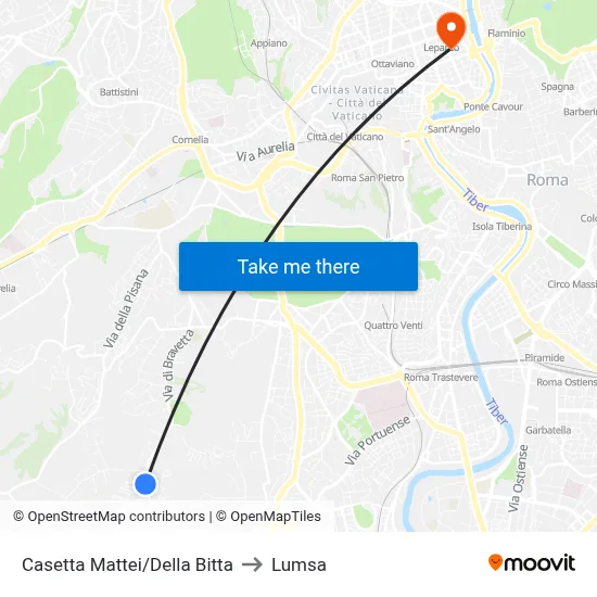 Casetta Mattei/Della Bitta to Lumsa map