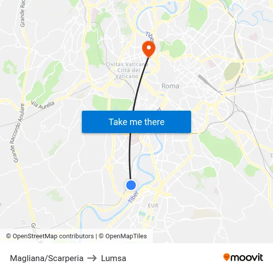 Magliana/Scarperia to Lumsa map