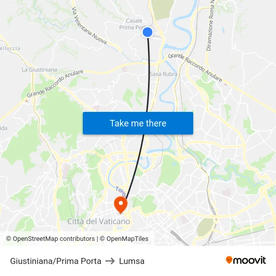 Giustiniana/Prima Porta to Lumsa map
