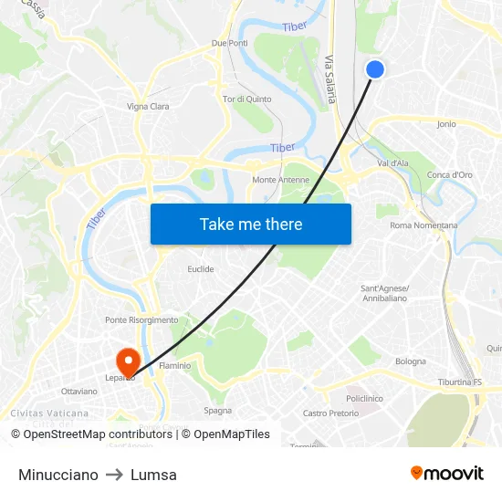 Minucciano to Lumsa map