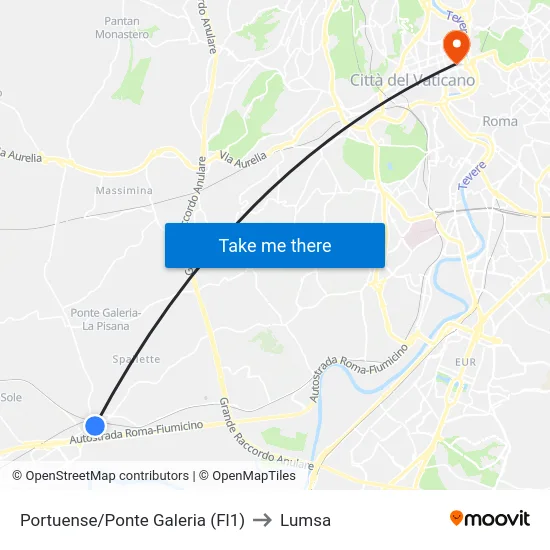 Portuense/Ponte Galeria (Fl1) to Lumsa map