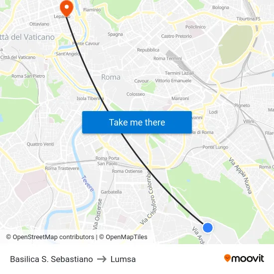 Basilica S. Sebastiano to Lumsa map
