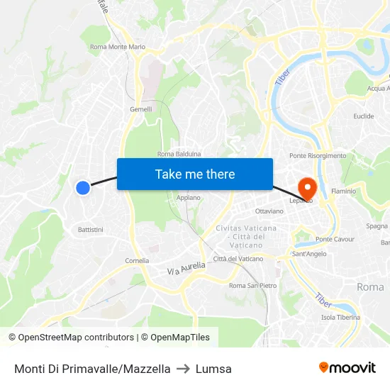 Primavalle Hills/Mazzella to Lumsa map