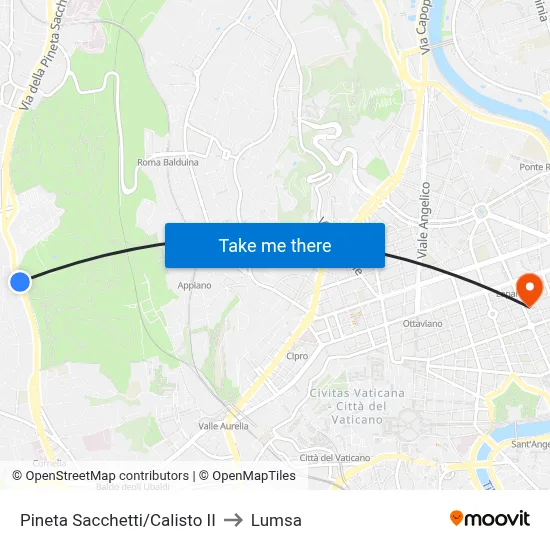 Pineta Sacchetti/Calisto II to Lumsa map