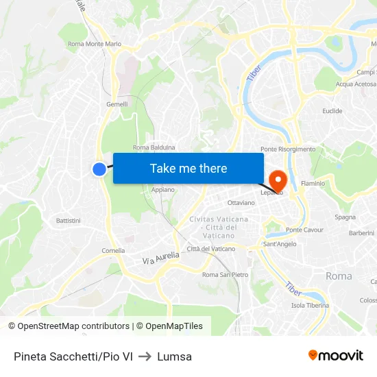 Pineta Sacchetti/Pio VI to Lumsa map