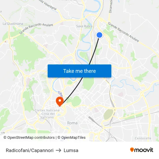 Radicofani/Capannori to Lumsa map