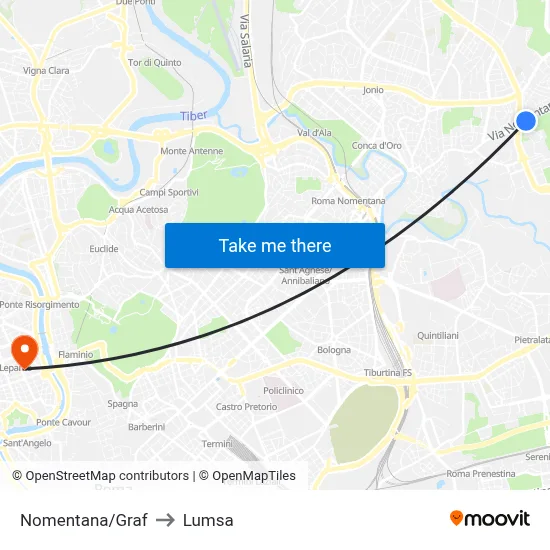 Nomentana/Graf to Lumsa map