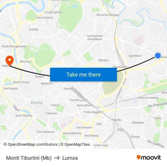 Monti Tiburtini (MB) to Lumsa map