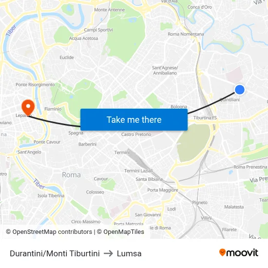 Durantini/Monti Tiburtini to Lumsa map
