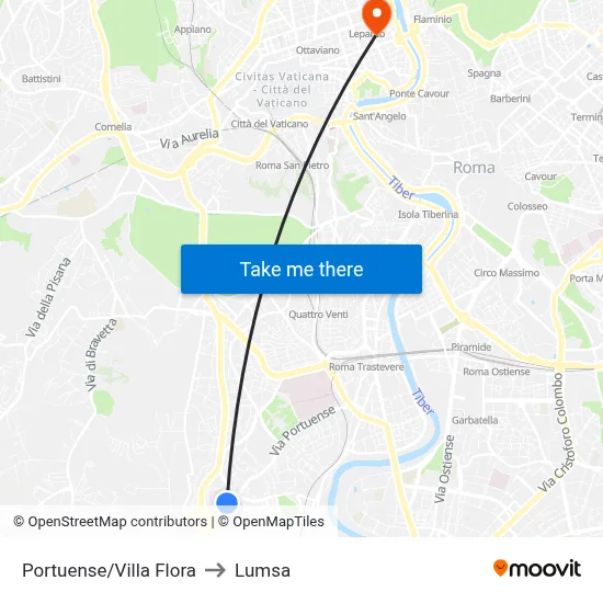 Portuense/Villa Flora to Lumsa map