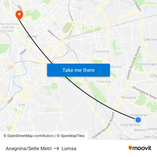 Anagnina/Sette Metri to Lumsa map