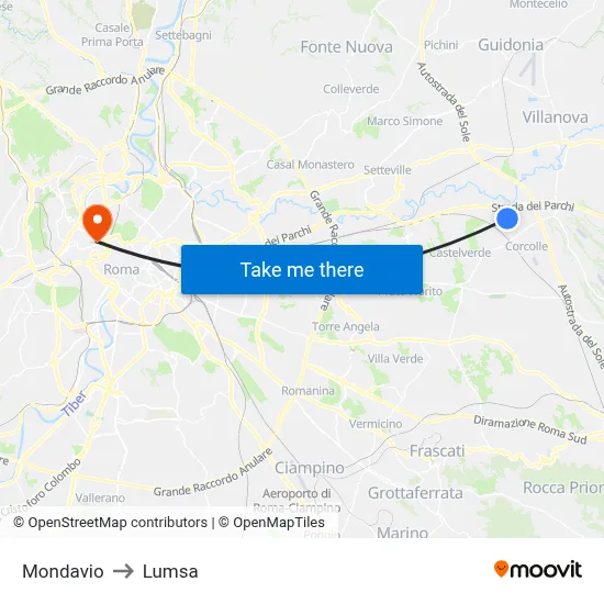 Mondavio to Lumsa map