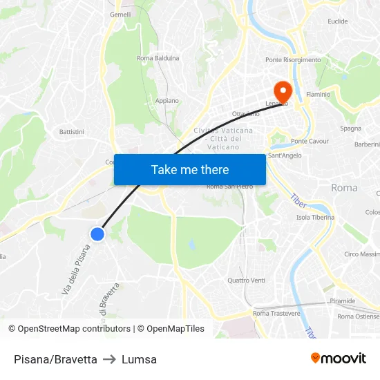 Pisana/Bravetta to Lumsa map