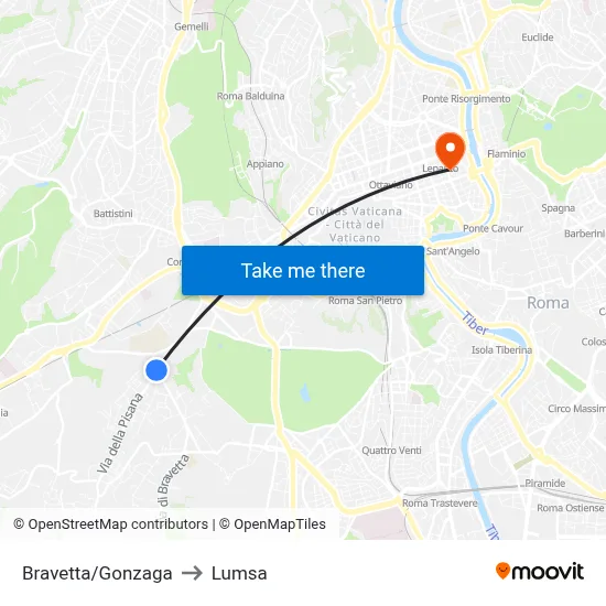 Bravetta/Gonzaga to Lumsa map