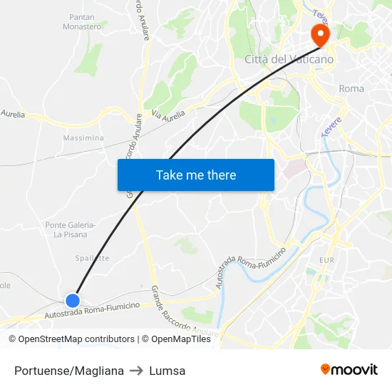 Portuense/Magliana to Lumsa map
