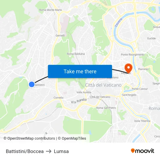 Battistini/Boccea to Lumsa map