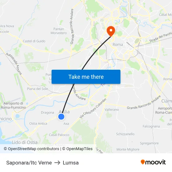 Saponara/Itc Verne to Lumsa map