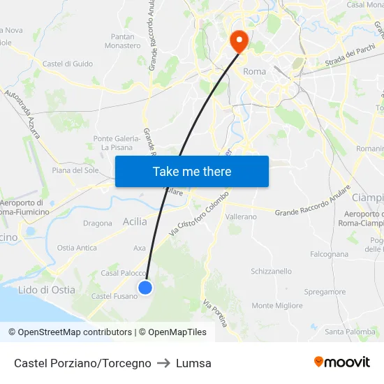 Castel Porziano/Torcegno to Lumsa map