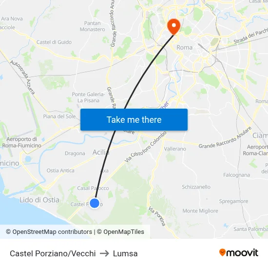 Castel Porziano/Vecchi to Lumsa map
