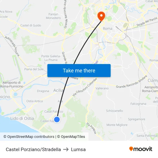 Castel Porziano/Stradella to Lumsa map
