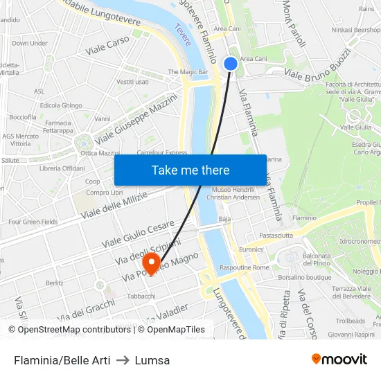 Flaminia/Belle Arti to Lumsa map