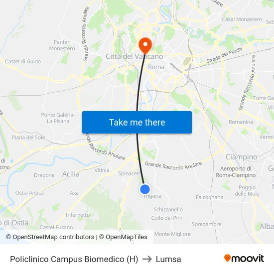 Policlinico Campus Biomedico (H) to Lumsa map