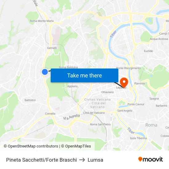 Pineta Sacchetti/Forte Braschi to Lumsa map