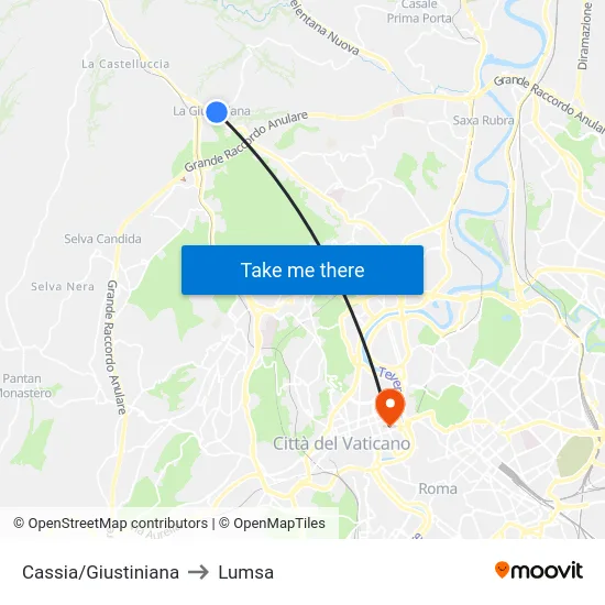 Cassia/Giustiniana to Lumsa map