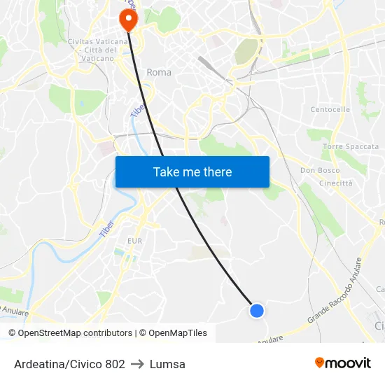 Ardeatina/Number 802 to Lumsa map