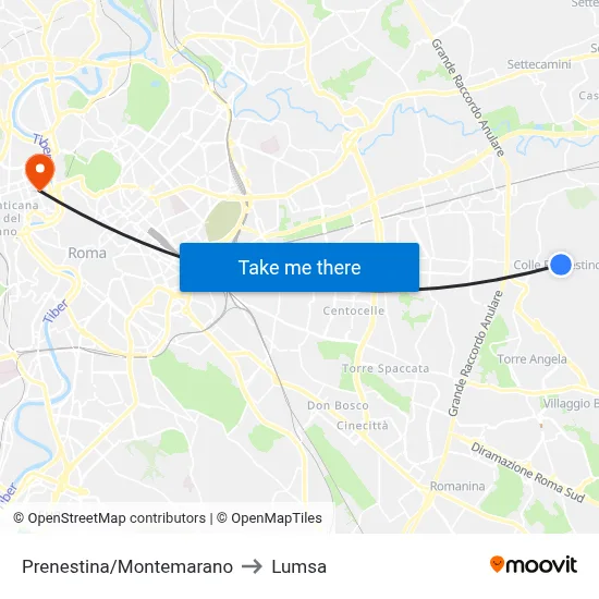 Prenestina/Montemarano to Lumsa map