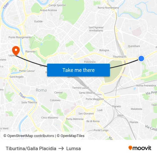 Tiburtina/Galla Placidia to Lumsa map