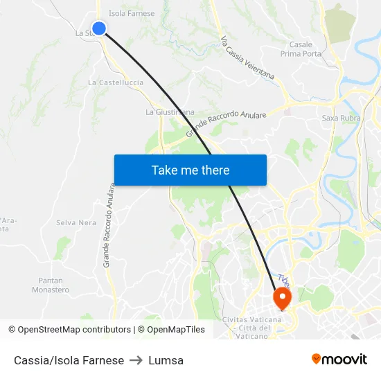 Cassia/Isola Farnese to Lumsa map